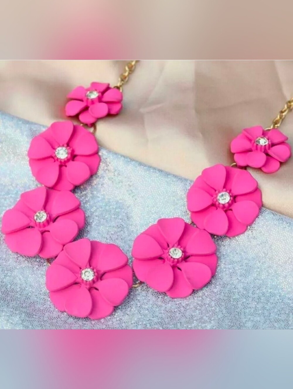 Hot Pink Crystal Pearl Necklace And Earrings Set